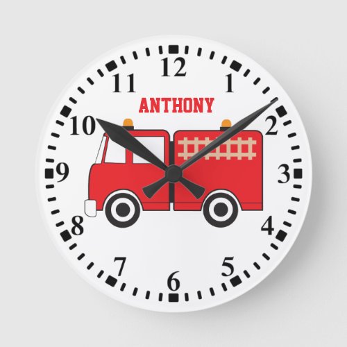 Personalized Red Fire Truck Round Clock