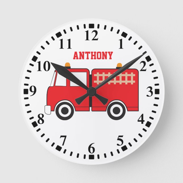 Personalized Red Fire Truck Round Clock (Front)
