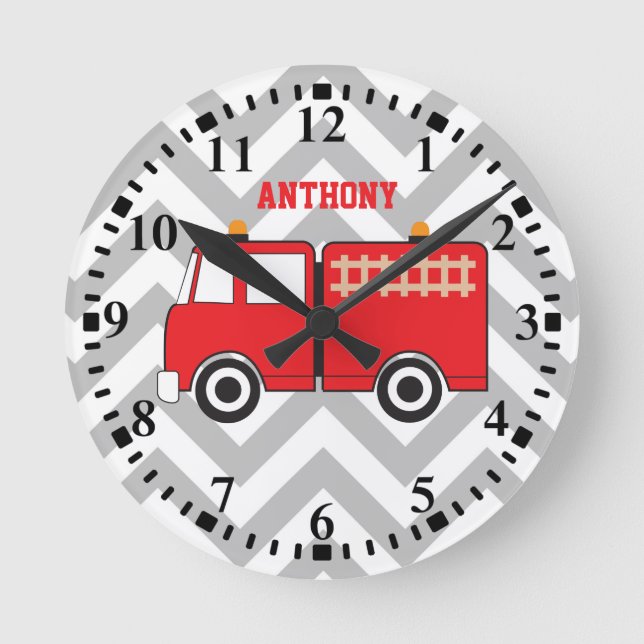 Personalized Red Fire Truck Round Clock (Front)