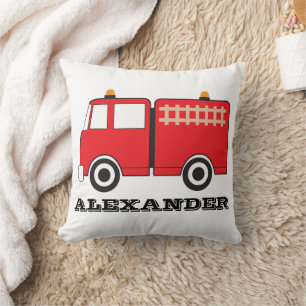 Personalized Red Fire Truck Throw Pillow
