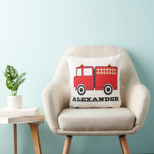Personalized Red Fire Truck Throw Pillow