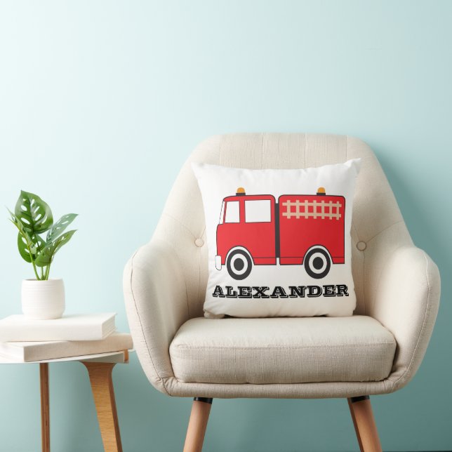 Personalized Red Fire Truck Throw Pillow (Chair)