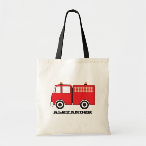 Personalized Red Fire Truck Tote Bag