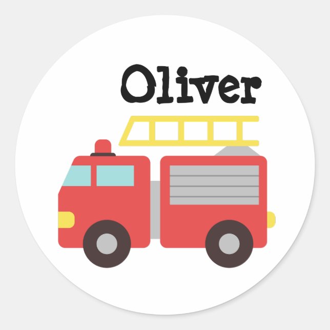 Personalized Red Fire Truck Water Bottle Sticker (Front)