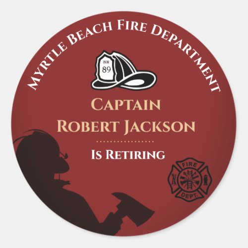 Personalized Red Firefighter Retirement Party   Classic Round Sticker