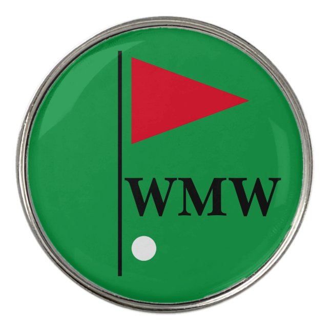Personalized Red Flag Golf Ball Marker (Front)