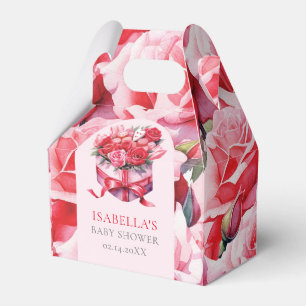 Personalized Red Floral Arch Baby Shower Favor Boxes
