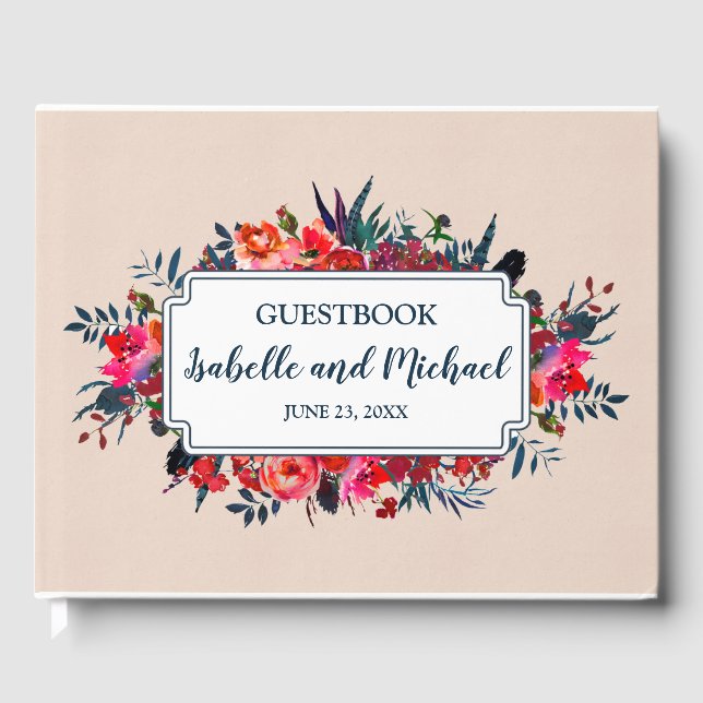 Personalized Red Floral Bohemian Wedding Guestbook (Front)