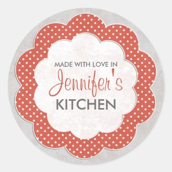 Personalized Red Floral Dot Canning Stickers by koncepts at Zazzle