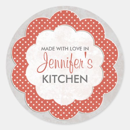 Personalized Red Floral Dot Canning Stickers
