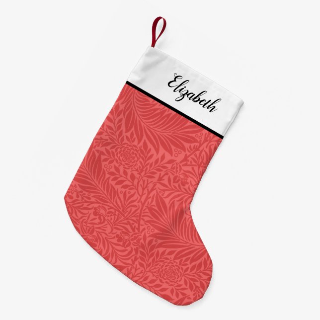 Personalized Red Floral Pattern Small Christmas Stocking (Front (Hanging))