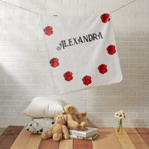 Personalized Red Floral Polka Dot Baby Blanket