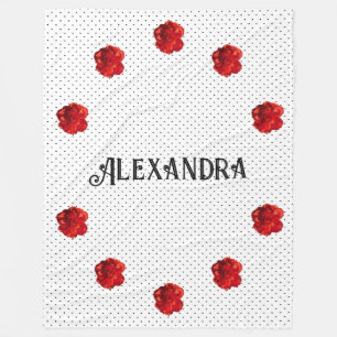 Personalized Red Floral Polka Dot Fleece Blanket