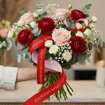 Personalized Red Floral Satin Ribbon Custom Gift