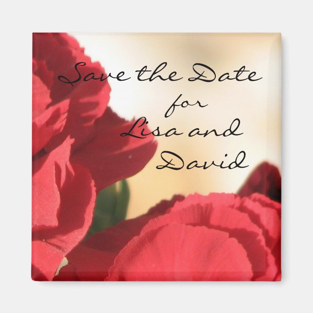 Personalized Red Floral Save the Date Magnet (Front)