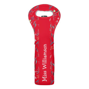 Personalized Red Floral Thank You Teacher Wine Bag