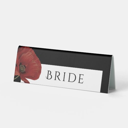 Personalized  Red Floral Wedding Bride Place CArd Table Tent Sign
