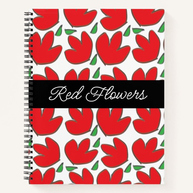 Personalized Red Flowers Floral  Notebook (Front)