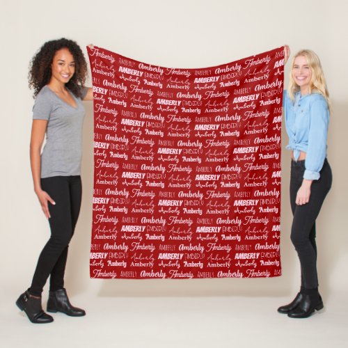Personalized Red Font Name Collage Cute Christmas Fleece Blanket