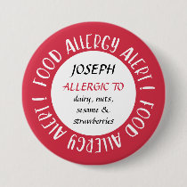 Personalized Red Food Allergy Alert Customized Button