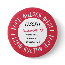 Personalized Red Food Allergy Alert Customized Button