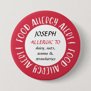 Personalized Red Food Allergy Alert Customized Button
