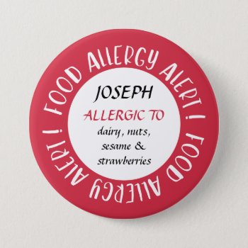 Personalized Red Food Allergy Alert Customized Button by LilAllergyAdvocates at Zazzle