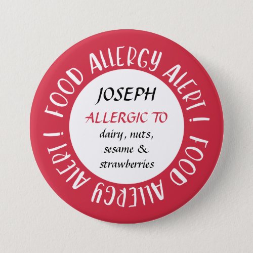 Personalized Red Food Allergy Alert Customized Button