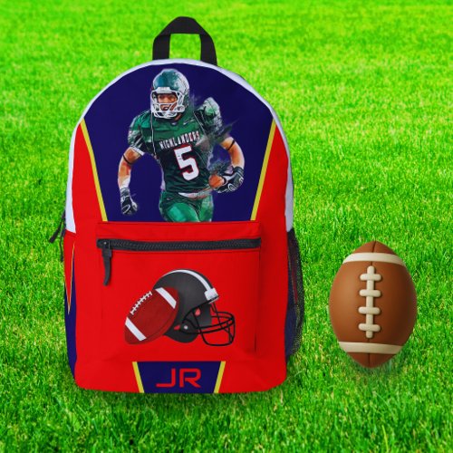 Personalized Red Football Back-to-School Boys  Printed Backpack