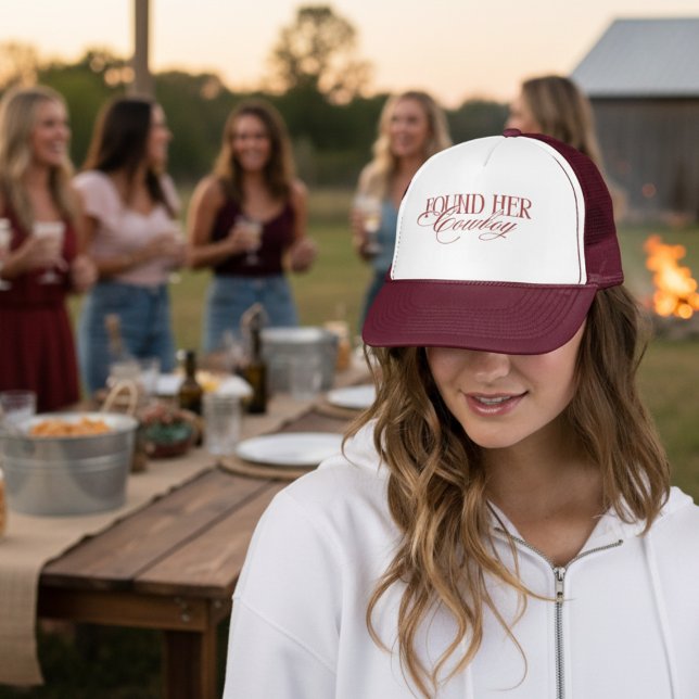 Personalized Red Found Her Cowboy Bachelorette Trucker Hat (Pack your boots and cowboy hat for an epic bachelorette weekend! )