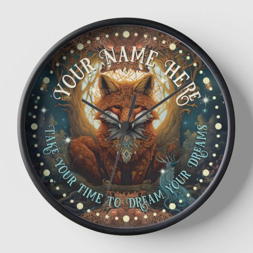Personalized Red Fox in Moonlight Celtic Clock