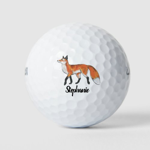 Personalized Red Fox Painting Custom Art Golf Balls