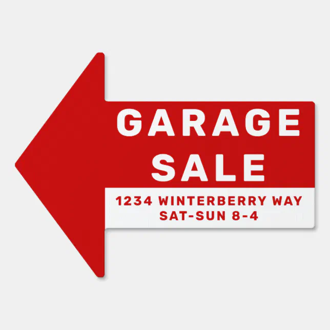 Personalized Red Garage Sale Directional Arrow Sign | Zazzle