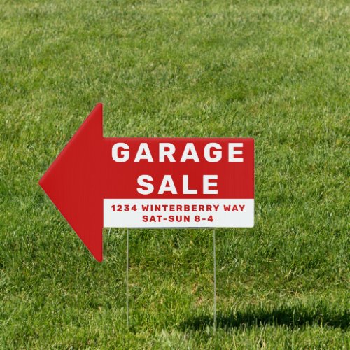 Personalized Red Garage Sale Directional Arrow  Sign