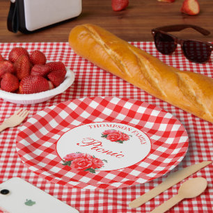 Personalized Red Gingham Buffalo Picnic Paper Plates