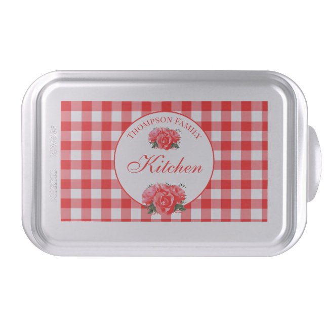 Personalized Red Gingham Check Cake Pan (Front)