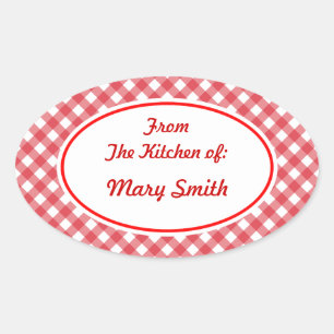 Personalized Red Gingham Gift Kitchen Stickers