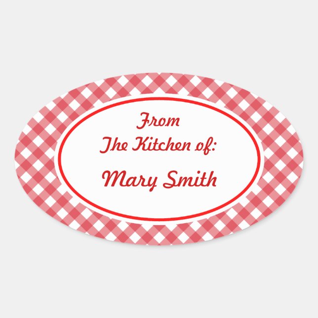 Personalized Red Gingham Gift Kitchen Stickers (Front)