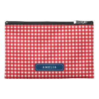 Personalized Red Gingham Monogram Accessory Bag