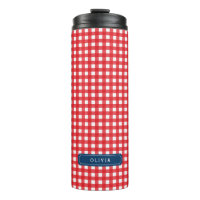 Personalized Red Gingham Monogram Thermal Tumbler
