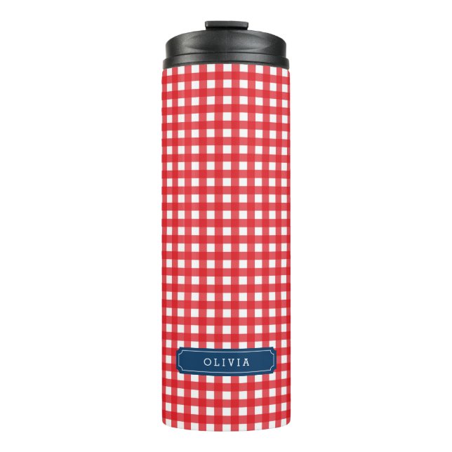 Personalized Red Gingham Monogram Thermal Tumbler (Front)