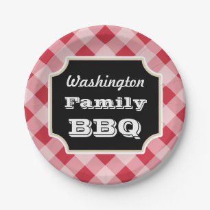 Personalized Red Gingham Paper Plates
