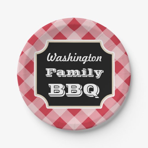 Personalized Red Gingham Paper Plates