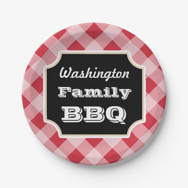 Personalized Red Gingham Paper Plates (Front)