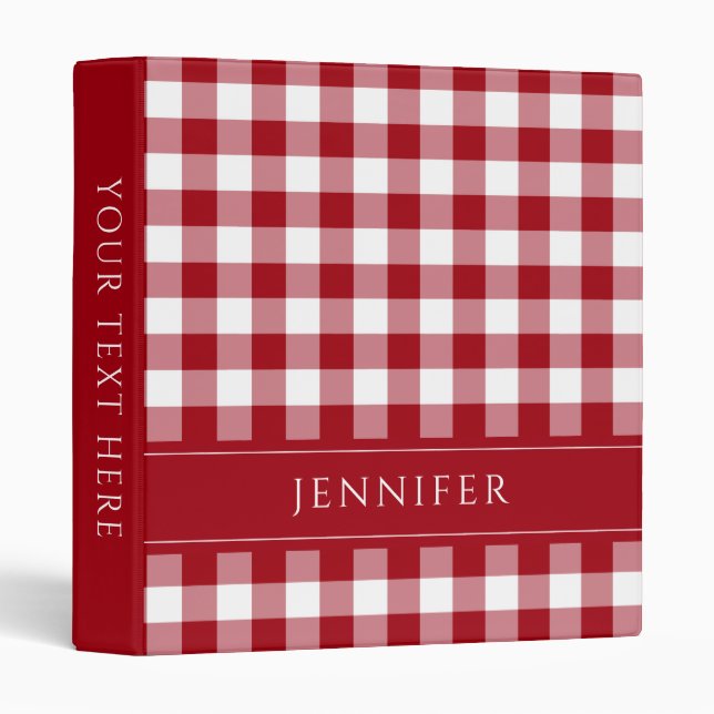Personalized Red Gingham Pattern 3 Ring Binder (Front/Spine)