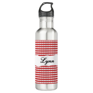 Personalized Red Gingham Pattern & Custom Name Stainless Steel Water Bottle
