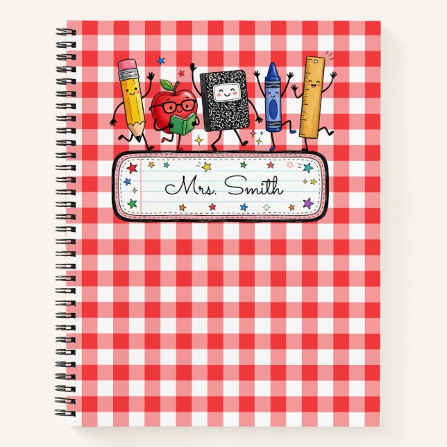 Personalized Red Gingham Teacher Notebook (Front)