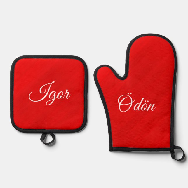 Personalized Red Glamour Oven Mitt & Pot Holder Set (Front)