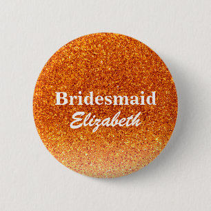 Personalized Red Glitter Bridesmaids Wedding Button