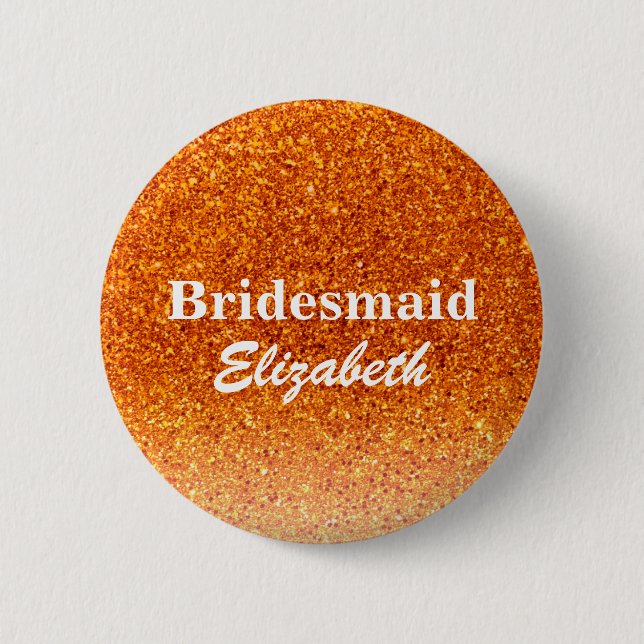 Personalized Red Glitter Bridesmaids Wedding Button (Front)